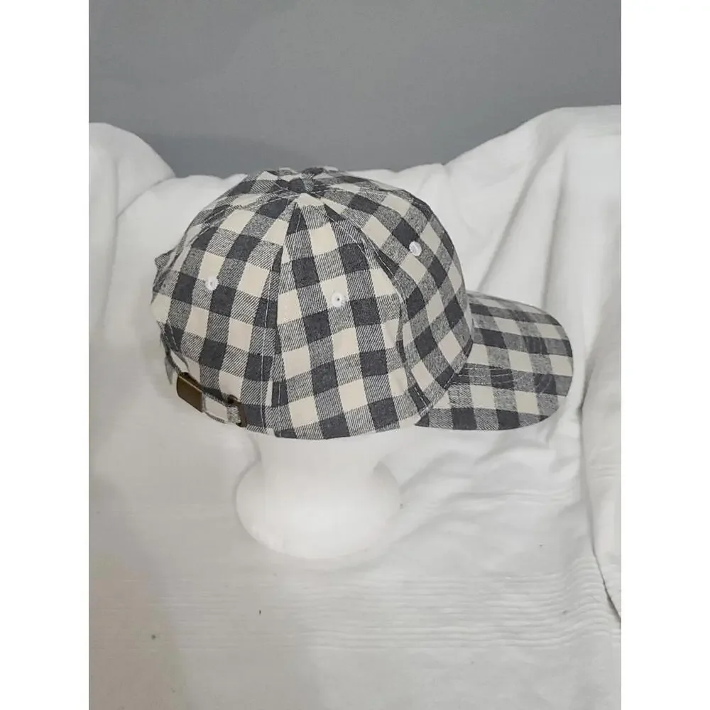 Cocus Pocus Baseball Cap Hat Womens Gray/Cream‎ Plaid Adjusts Cotton Blend NWOT